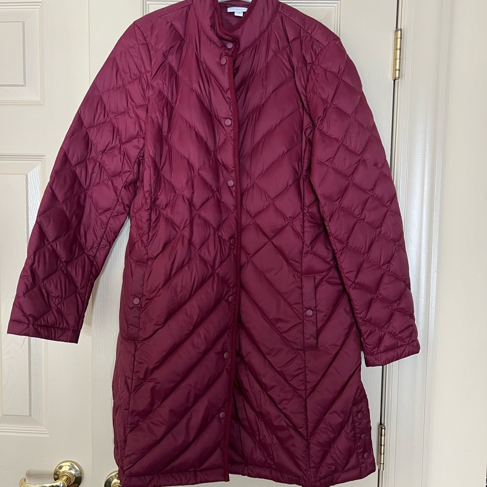 J.Jill lightweight puffer coat, Burgundy, size M